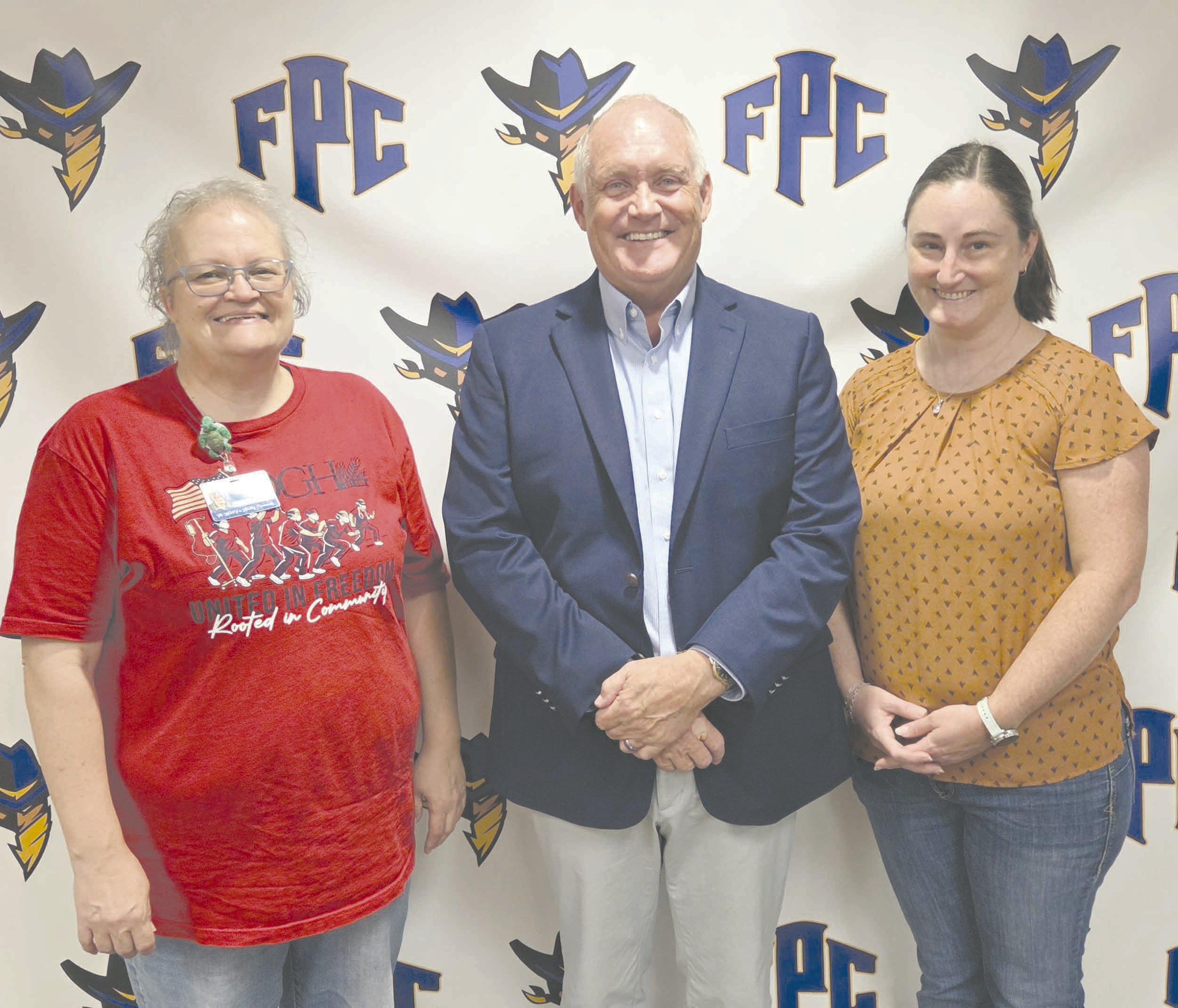 Kregg Hale of Lehi, UT was the latest speaker in the Leadership Perryton series. He spoke on “Anchored in What Matters: Faith, Family, and the Moments That Define Us” at Frank Phillips College, Allen Campus last Thursday evening. The seminar was sponsored by North Plains Electric Cooperative. Pictured are, from left, Leadership Perryton planning committee member Jamie Bentley, Hale, and committee member Savannah Brauer.