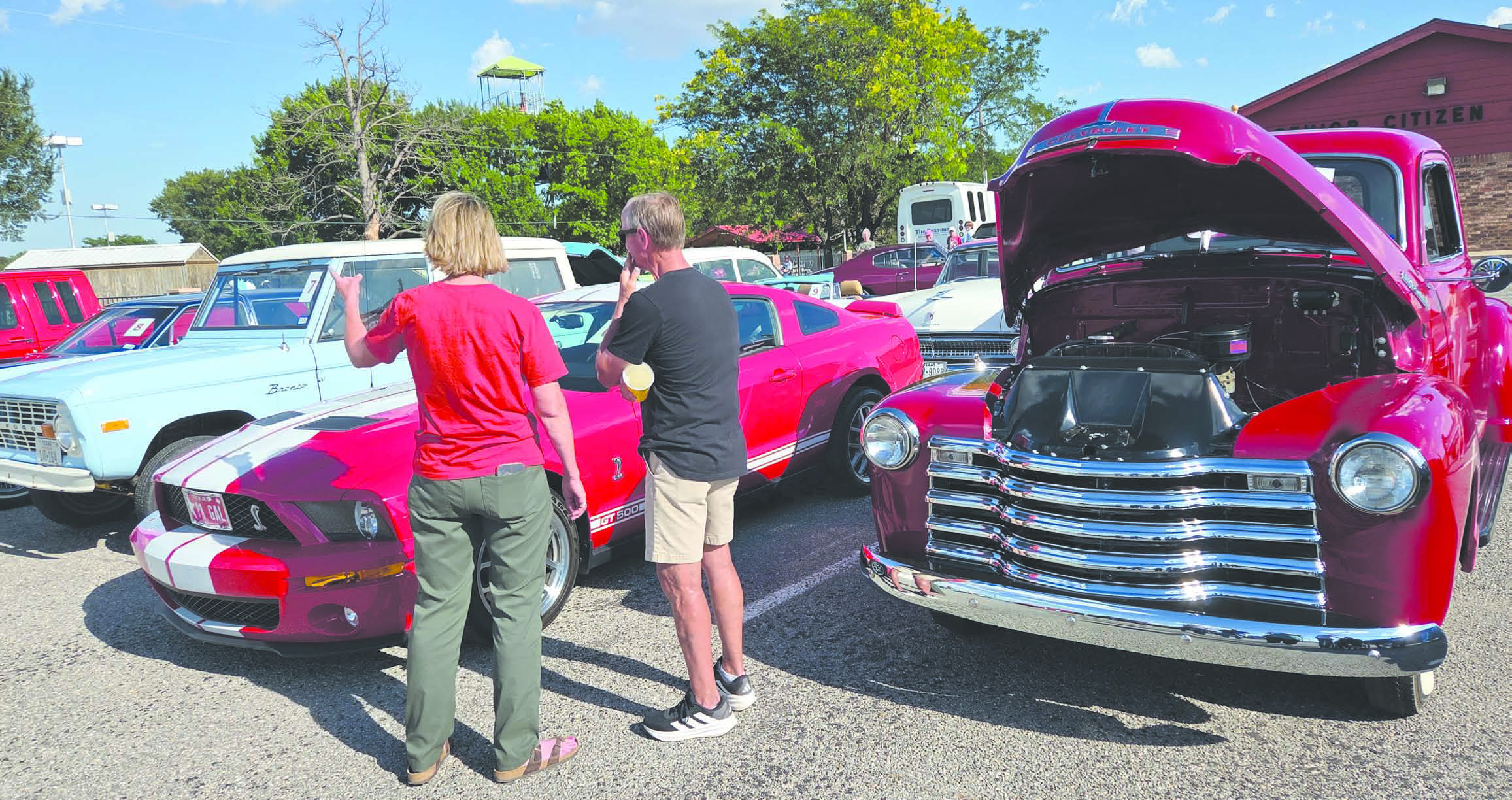 SENIOR CENTER SPOTLIGHTS VINTAGE CARS— The Ochiltree County Senior Citizens Association held their annual car show fundraiser on June 16 at the Senior Citizens Center. Attendees got a meal of homemade hamburgers, as well as the chance to check out a bunch of classic, vintage, and muscle cars.