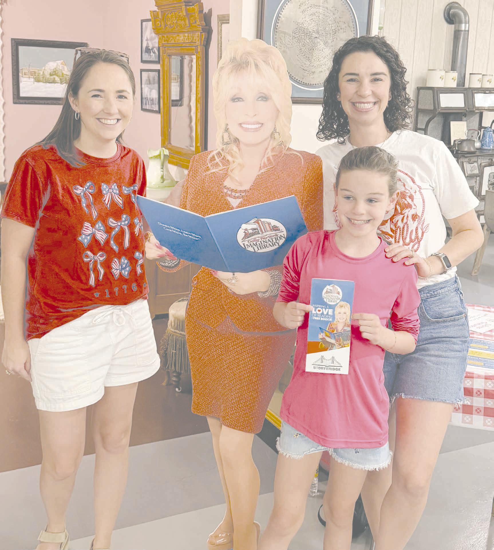 WORKIN’ 9 TO 5 — The Imagination Library of Ochiltree County is accepting sign-ups for children ages 0 to 4 in Ochiltree County to receive books monthly, free of charge. They are also participating in the “Give Like Dolly” day, on September 25, and are accepting donations to sponsor books. All donations will be used for local Ochiltree County children. Pictured are program volunteers Dr. Rachel O’Beirne, at left, and Sarah Tregellas with daughter Charlotte. See related story for more information.