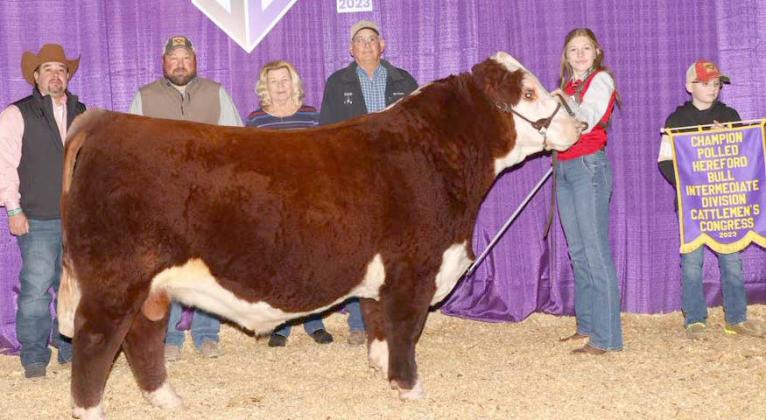 LITTAU BULL BRINGS HOME CHAMPIONSHIP- Halle Littau of Balko exhibited a bull at the Cattlemen’s Congress in Oklahoma City in January. Her bull won its class and was crowned the Champion Polled Hereford Bull in the Intermediate Division. Littau raised the bull and exhibited on behalf of Littau Polled Herefords in Balko.