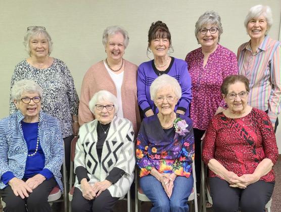 JENNIE JUNES PAST PRESIDENTS— The Jennie June Club celebrated its 75th anniversary on March 13 with a luncheon and special program. Nine past presidents of the club attended the event. Pictured are, first row, from left, Connie Allen, Evelyn Barnett, Phyllis Price (also the only remaining charter member) and Cavita Kile; and second row, Darless Bishop, Carol McGarraugh, Penny Clark, Debby Schollenbarger and Kara Malaney.