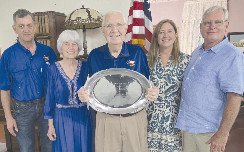 The Museum of the Plains recognized Dempsey Malaney as the museum’s Patron of the Year on Tuesday evening. Malaney, who has previously served as a county commissioner and is currently the county’s Veterans Service Officer, has led the museum’s security committee, assisted with facility maintenance, and helps in the museum gift shop in his spare time. Pictured are, from left, president of the museum board Jim Lear, Kara Malaney, Dempsey Malaney, daughter Bonnie Buckley, and Bruce Buckley.