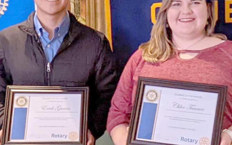 FEBRUARY STUDENTS OF MONTH—Erick Garcia, left, and Chloe Tanner were honored as the Rotary Students of the Month for February. They were special guests of the club at its Feb. 10 meeting.