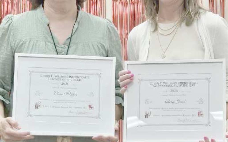Williams Intermediate Elementary School recognized the school’s Teacher of the Year and the Paraprofessional of the Year. Pictured are, from left, Paraprofessional of the Year Sherry Good and Teacher of the Year Dana Walker.