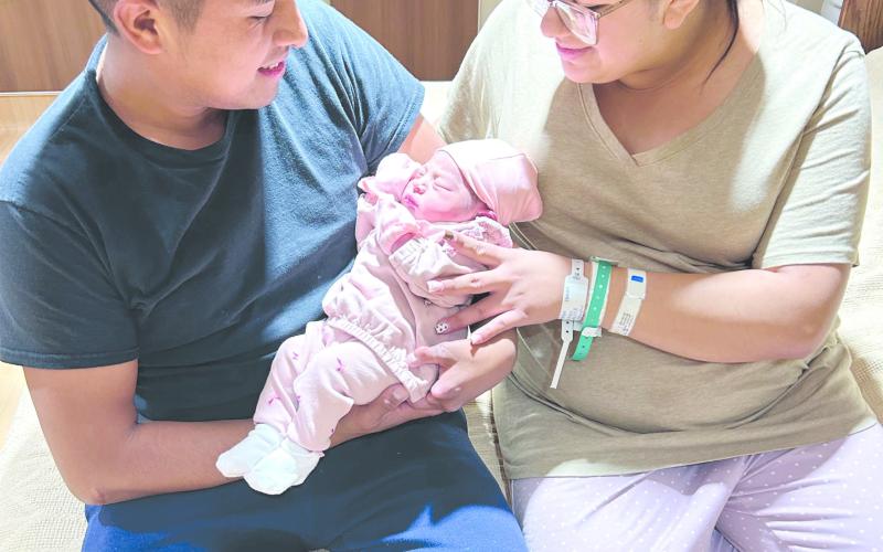 Ochiltree County’s first baby of 2025 was born this week at Ochiltree General Hospital. Chriscella Ester Riquia Acosta was born on Tuesday, Jan. 7, at 7:08 a.m. Her parents are Noemi Acosta and Daniel Riquia, and she was delivered by Dr. Jennifer McGaughy. Chriscella weighed seven pounds, seven ounces at birth. Pictured are the proud parents, Daniel Riquia and Noemi Acosta, with Chriscella in the middle.