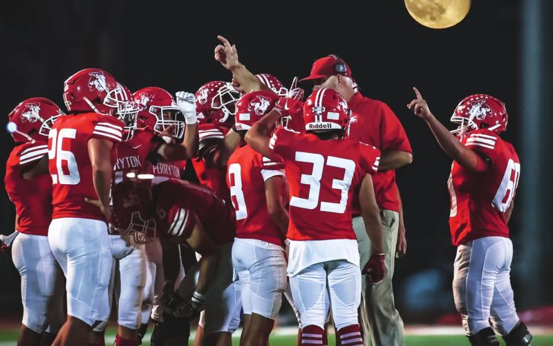 BREAK – The Rangers get ready to break the huddle from a timeout during the second half against the Estacado Matadors at Ranger Field on Friday. The Rangers fell to Estacado, 31-10. They next make the long trip to Seminole on Friday. See related story for more information. (Photo courtesy of David Erickson)