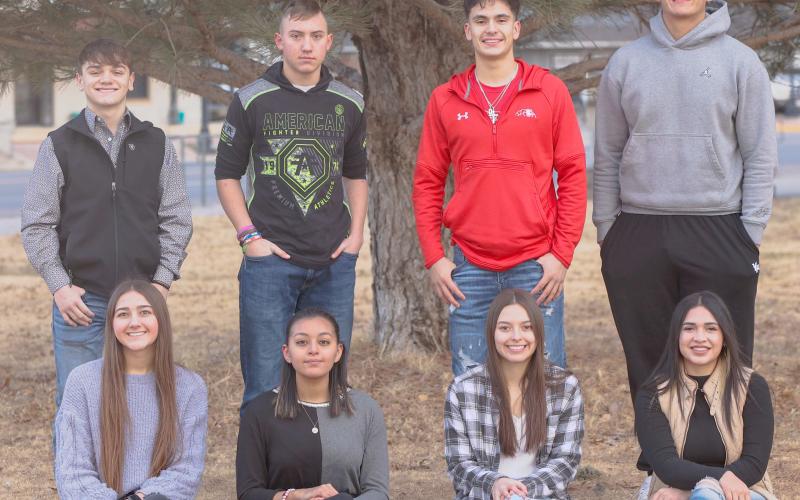 PHS CLASS FAVORITES— Students at Perryton High School voted on the school’s Class Favorites earlier this semester. Winners included, from left, freshmen Sam De Santiago and Mallee Vela, sophomores Anthony Allison and Natlie Becerril, juniors Julian Cervantes and Breanna Castanon, and seniors Bryan Chacon and Mya Valenzuela.