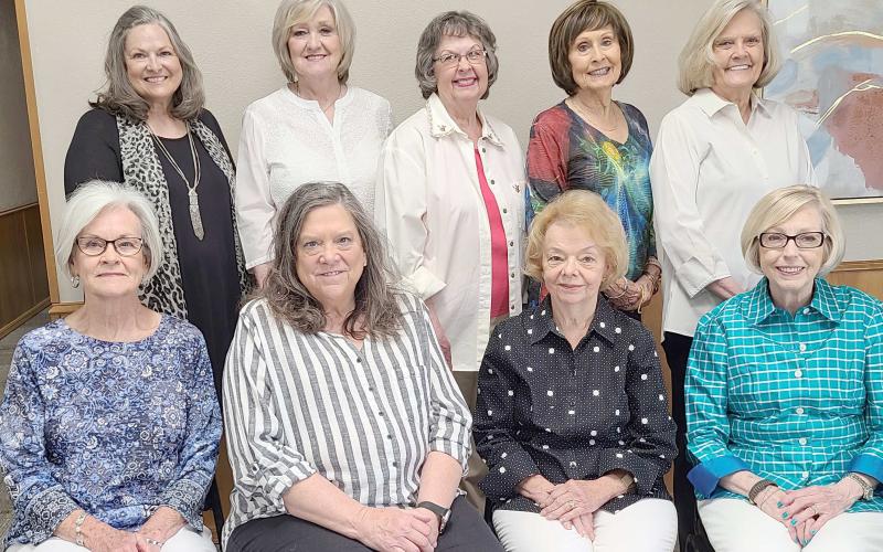 JENNIE JUNE CLUB ELECTS NEW OFFICERS— Perryton’s Jennie June Club recently elected its new officers for the next two years. Pictured are, from left, front row, third vice president Cynthia Andreas, second vice president Frances Aston, first vice president Kaye Neufeld, and president Barbara Johnson; and back row, treasurer Patsy Unruh, parliamentarian Mary Carman, auditor Janet Blasingame, corresponding secretary Barbara McKinley, and recording secretary Pat Ellis.