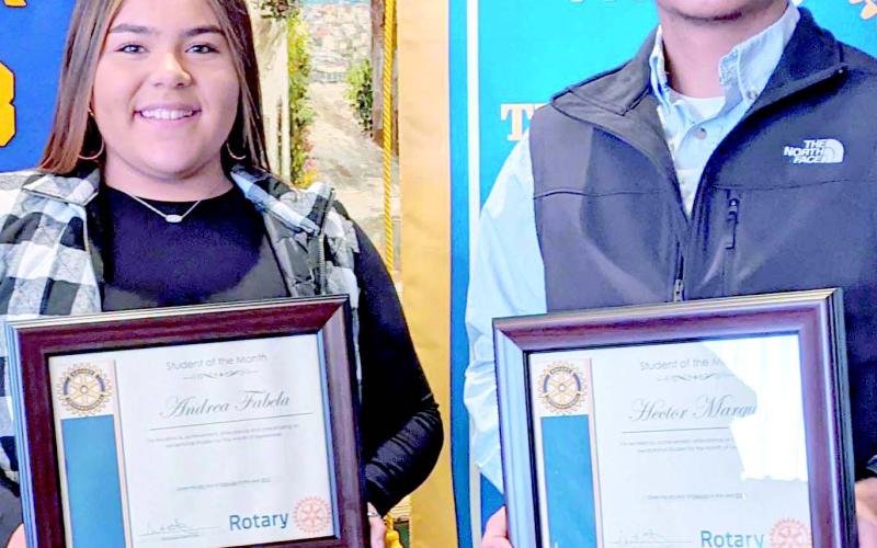 STUDENTS OF THE MONTH—Perryton High School seniors Andrea Fabela, left, and Hector Marquez were named the February Students of the Month by the Perryton Rotary Club. They were recognized during the club’ meeting Feb. 4.