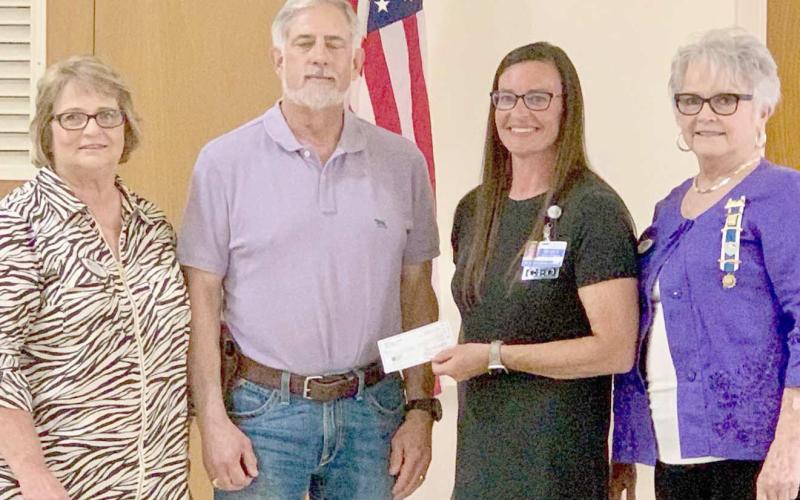 DAR DONATES TO OGH—The Wolf Creek Chapter of the Daughters of the American Revolution donated $1,000 to be used for Ochiltree General Hospital first responders’ needs. The chapter had recently had a program on the efforts of the medical community during the 2023 tornado. Information was given on how OGH responded to medical needs, who came to help and what was learned from the experience. Pictured are, from left, chapter treasurer Nan Schwalk, Dr. Manon Childers and Kelly Judice of OGH, and chapter regent C