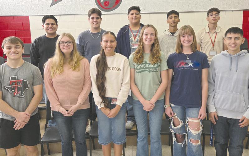 Students in the Perryton High School choirs participated in auditions for this year’s All-District Choir, with a number of PHS students placing in the top 32 out of approximately 60 students per section. The next round will be the All-State Region audition on Oct. 27 at First Baptist Church in Amarillo. Pictured are, from left, front row: Samuel DeSantiago (bass; 11th chair), Leah Bryant (soprano; 31st chair), Aliyah Hernandez (soprano; 16th chair), Ryleigh Yeatman (alto; ninth chair), Raegan Yeatman