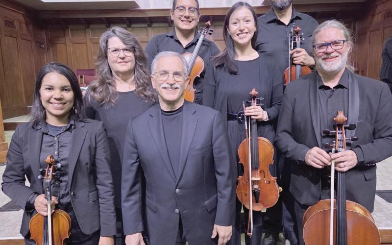 MESSIAH INSTRUMENTALISTS—A number of orchestra musicians from the Amarillo Symphony, as well as local musicians, were on hand to help perform the 70th annual performance of Handel’s “The Messiah” on Sunday, Nov. 30. Pictured are, from left, front row: Keila Silva (fi rst violin), Dr. Jim Rauscher (organ), and Jayson Bishop (cello); second row: Janelle Buschman (piano) and Irma Borup (viola); back row: Bryan Gomez (second violin) and Matt Arambula (fi rst violin). Not pictured are Danielle Kupresanin (second