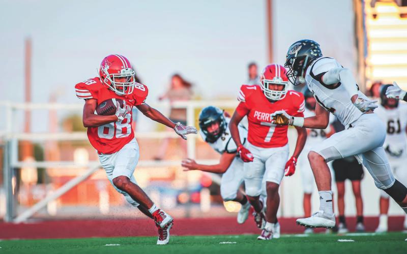 Jorge Palma #88 (SR) returns a kick during the first quarter as the Rangers took on the Wildcats. The Rangers fell to Canadian, 51-28. See story for more information. (Photo by David Erickson)