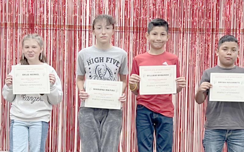 Williams Intermediate School held their end-of-year awards ceremony last month. The recipients of the Perfect Attendance Award for fifth graders were, from left, Rafael Torres, Rylee Merkel, Mariana Matias, William Miranda, Bryan Navarrete, and Ivan Camacho.