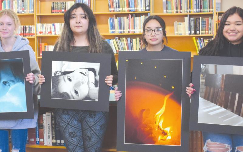 PHS ARTISTS QUALIFY FOR STATE Four Perryton High School art students qualified for the state competition after PHS students participated in the Visual Art Scholastic Event (VASE) State Qualifiers in March. Pictured from left are Hallye Pingelton (Photography 1), Jennifer Castro (Art 1), Rocio Rodriguez (Photography 1), and Genesis Mendoza (Photography 1).