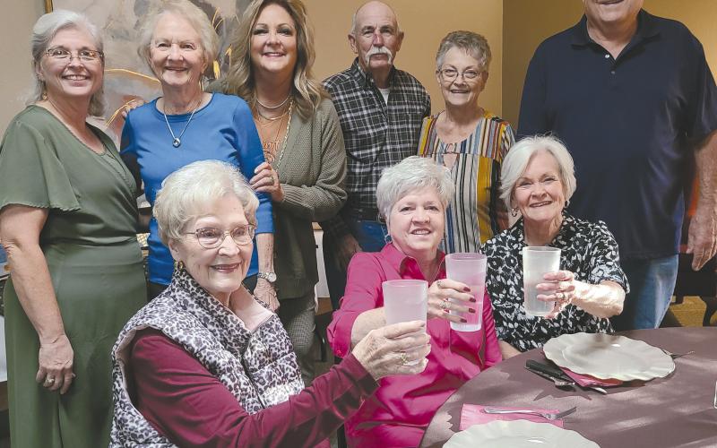 Members of the Ochiltree County Senior Citizens Center celebrated the organization’s 40th anniversary on Tuesday evening. In addition to a prime rib meal, members also voted on their new board and officers. Pictured are, from left, seated: Dorothy Ezzell, Sandy Judice, and Cynthia Andreas; in back: Valarie Davis, Kathy Allred, Daryla Allred, Sammy Judice, Kay Allison, and Mike Andreas.