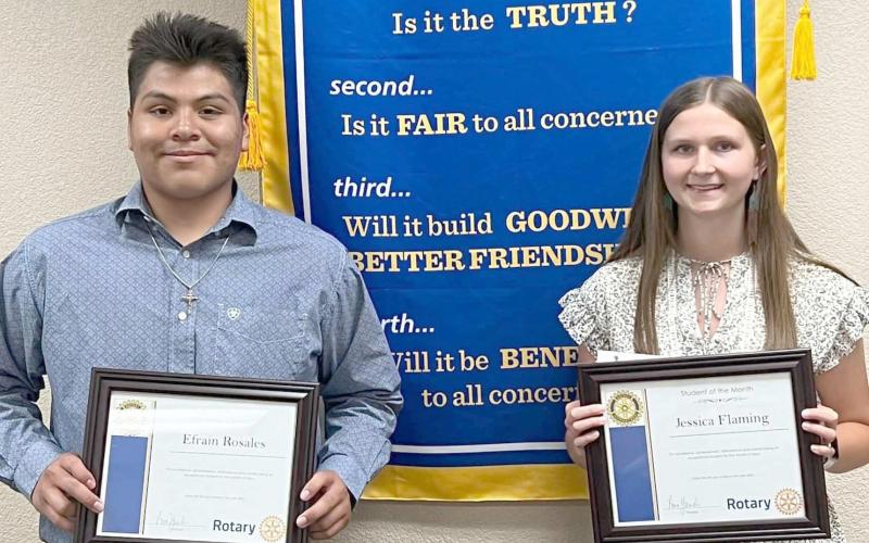 MAY STUDENTS OF MONTH— PHS seniors Efrain Rosales, left, and Jessica Flaming were named the Perryton Rotary Club’s Students of the Month for May.