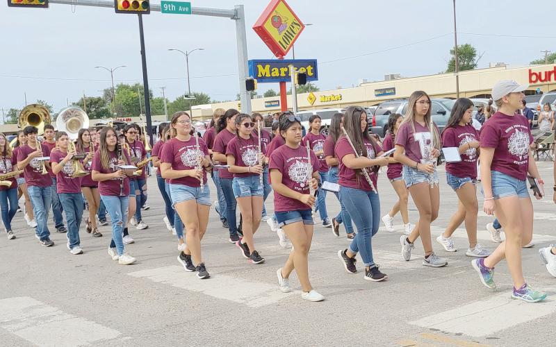 SMALL BAND WINNER— On Saturday morning, thousands of Ochiltree County residents turned out to watch the Wheatheart of the Nation Celebration parade. The winner of the Small Band category was the Booker High School Band.