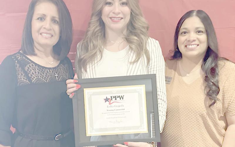 Young Careerist Erika Grajeda, center, flanked by PPW members Susie Najera and Judy Hernandez