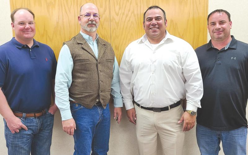 CANDIDATE FORUM HELD FOR SCHOOL BOARD Monday evening’s candidate forum at Frank Phillips College, Allen Campus, brought together all four candidates running for the Perryton Independent School District school board. Pictured are, from left, incumbents Tyler Merkel and Wes Beal, and challengers Gus Hernandez and Chris Lingo.