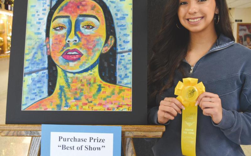 BEST OF SHOW Yoselin Anchondo’ s self-portrait pastel artwork was named the purchase prize winner and Best of Show at the Perryton High School Spring Art Show. As the winner, she received a $150 prize, and her painting will be added to the permanent art collection at PHS.