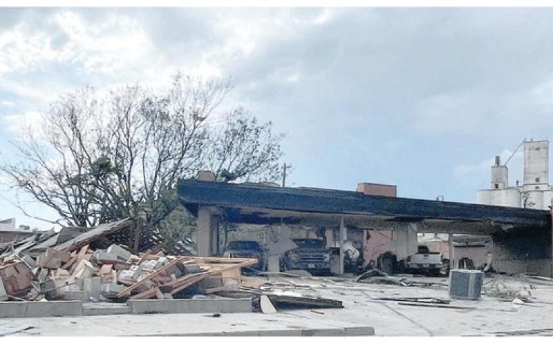 DRIVE-UP BANK DEMOLISHED – The FirstBank Southwest main bank and drive-up location were damaged by the storm and rendering them unusable. FBSW has set up a mobile banking unit in Perryton starting June 23, with doors open 8:30 a.m. to 5:30 p.m. Monday through Friday. It is located in the Walls parking lot behind Whigham Park on Ash Street. Along with personal bankers and tellers located inside, there is a drive-through for convenience on the west side of the building from north to south.