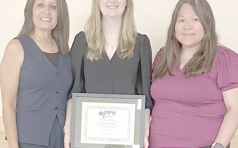 PPW YOUNG CAREERIST— Kalen Ramos, center has been named the Young Careerist of the Month by the Panhandle Professional Women’s Club. Picture with her are PPW members Susie Najera, left, and Maria Gonzalez.