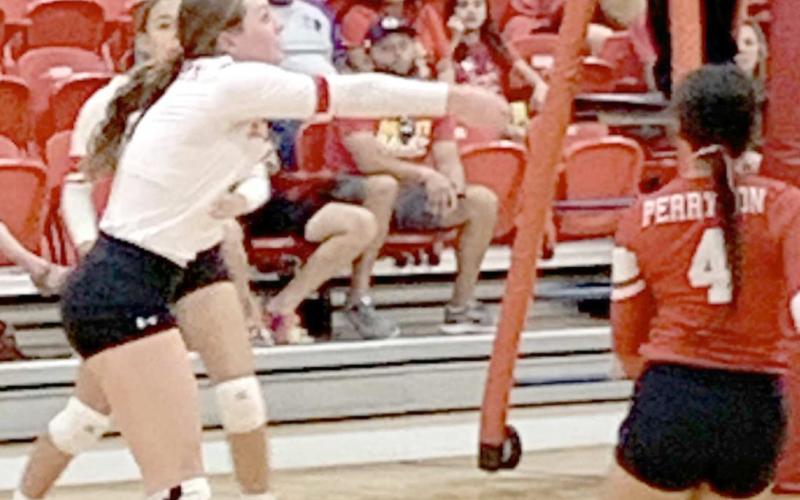 RETTE VOLLEYBALL—The Rangerettes hosted the Borger Lady Bulldogs Tuesday, falling in three sets. Above, senior Halley Farney Makes a pass to the setter after receiving a Borger Lady Bulldog serve.