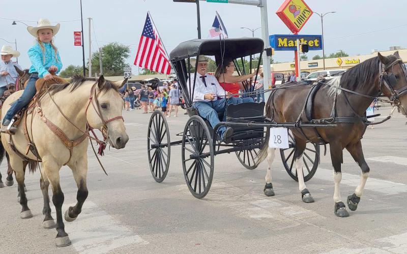 LIVE ANIMALS WINNING ENTRY— The annual Wheatheart of the Nation Celebration parade attracted residents from all over Ochiltree County on Aug. 20 to enjoy the festivities. The winner in the Live Animal category of the parade was Jines Ranch.