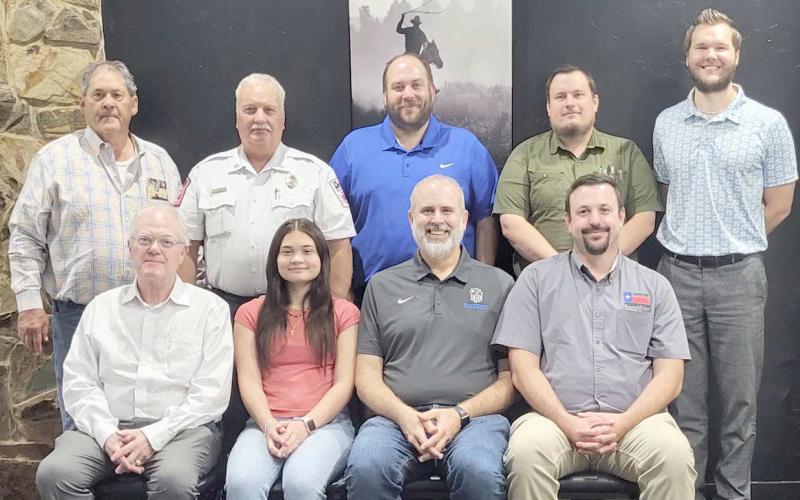 2024-25 LIONS CLUB OFFICERS— New officers and directors of the Perryton Lions Club have been installed. They are, seated, first row, from left, secretary Elbre Hickerson, Lions Club Sweetheart Sabrina Nyman, first vice president Greg Brown president Brandan Knapp; and second row, director Jim Powell, Tail Twister Paul Dutcher, director J Aston, director Nick Hale and past president Daniel Hillman