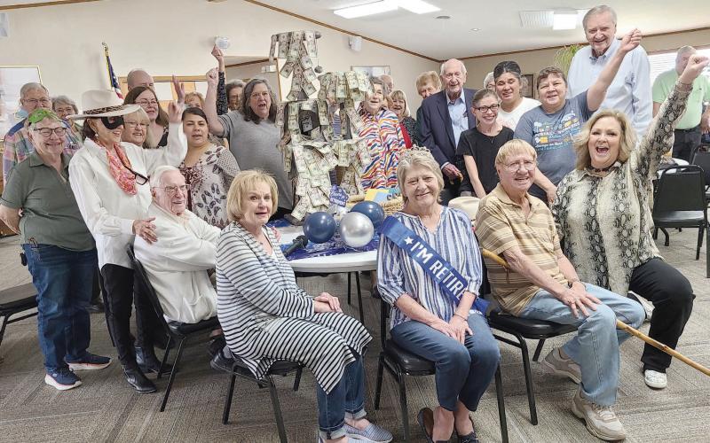 Members of the Ochiltree County Senior Citizens Association gathered on Monday, April 1, for a retirement reception for Nancy Cain, the Senior Center’s head chef. Cain had been preparing meals at the Senior Center for 24 years. In addition to cards and well-wishes, Cain was also given a combination cat tree and cash tree by the members of the association.