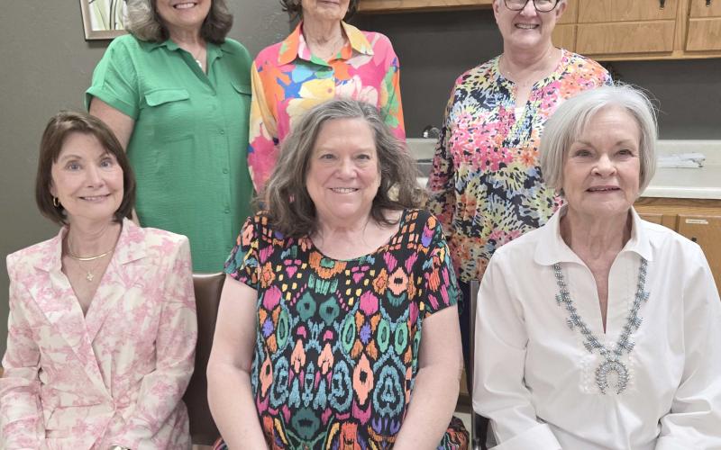 New officers of the Jennie June Club were installed at their meeting May 14. They are, first row, from left, first vice president Sara Mellgren, president Frances Aston, and third vice president Cynthia Andreas; and second row, treasurer, corresponding secretary Barbara McKinley, and recording secretary Joan Quist. Not pictured are second vice president Lisa Brosowske and parliamentarian Mary Carman.