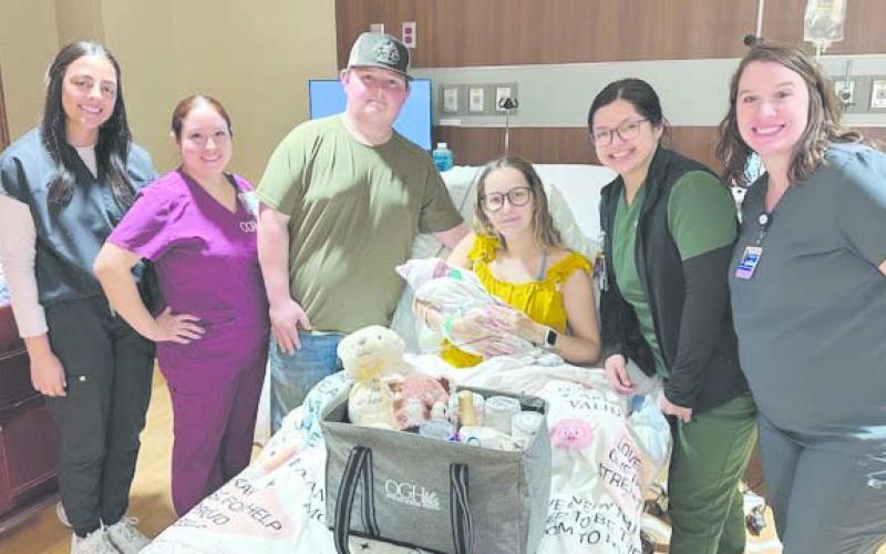 Ochiltree County’s first baby of 2026 was born this week at Ochiltree General Hospital. Cori Scott was born on Saturday, Jan. 10 New Year’s Day, at 4:59 p.m. She weight 6 pounds, four ounces and measured 19.25 inches. Her parents are Chris and Isis Scott, and she was delivered by Dr. Blake DeWitt. Pictured are, from left, student trainee Jaqueline Mercado, charge nurse Connie Beltran, proud parents Chris and Isis Scott, and OB nurses Faith Salas and Sorrele McWhorter.