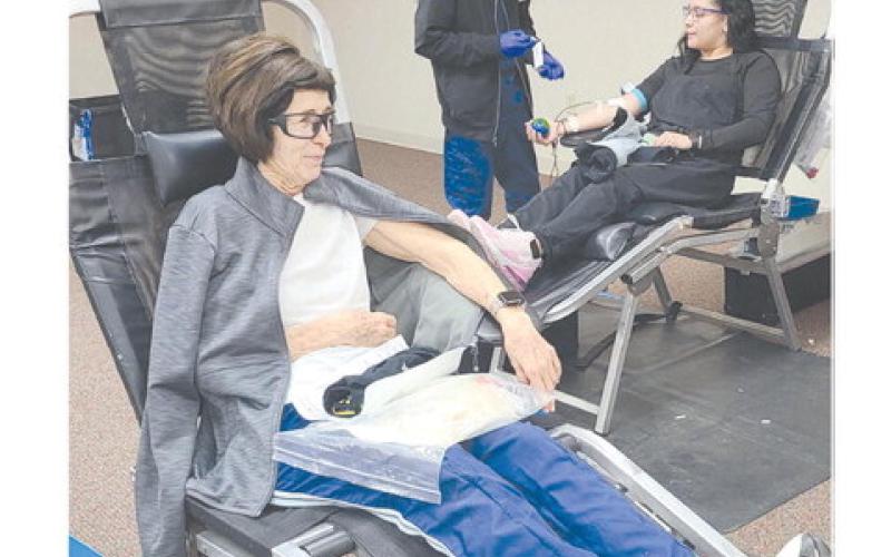 Coffee Memorial Blood Center in Amarillo held a blood drive on Tuesday afternoon at Frank Phillips College, Allen Campus. The drive received 41 donations of blood, easily passing their goal of 30 donations. Pictured are, from left, Vicky Black, Coffee Blood Center phlebotomist Santiago Padilla, and Kassandra Iniguez-DeLaGarza.