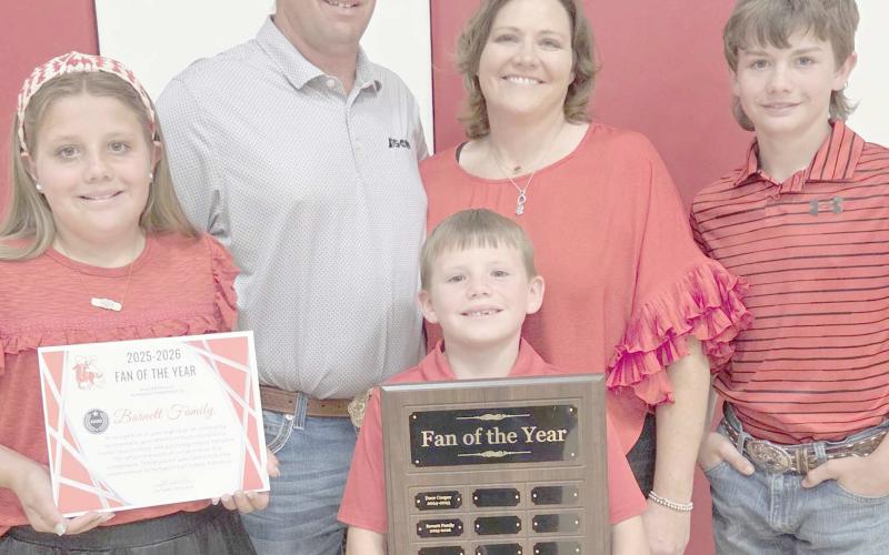 The Kevin Barnett family were named the Fans of the Year during this year’s Perryton High School All Sports Awards Banquet on May 4 at the high school’s Rangerette Gym. Pictured are, in front, Maverick Barnett; in back, from left, Marlee Barnett, Kevin Barnett, V’Lynda Barnett, and McCoy Barnett.
