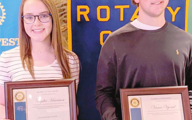 MARCH STUDENTS OF THE MONTH—PHS seniors Kaydee Harrison, left, and Vance Vyoral were named the Students of the Month for March by the Perryton Rotary Club.