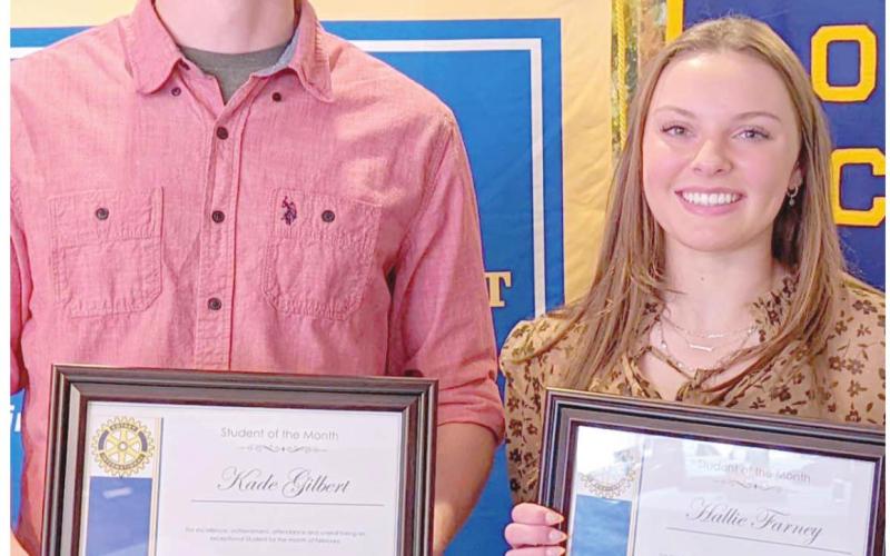 APRIL STUDENTS OF THE MONTH—Kade Gilbert, left, and Halley Farney were chose as the Perryton Rotary Club Students of the Month for April. They were special guests of the club April 7.