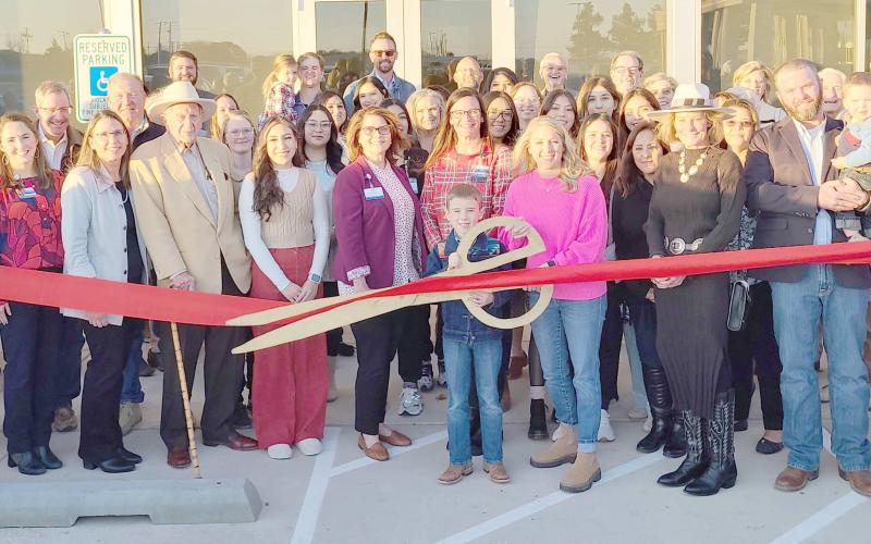 RIBBON-CUTTING HELD AT PERRYTON HEALTH CENTER— Staff members at Ochiltree General Hospital and members of the Perryton-Ochiltree Chamber of Commerce, along with friends, family, staff, and well-wishers were on hand recently for a ribbon-cutting ceremony for the new Perryton Health Center, located adjacent to OGH at 3101 Garrett Drive.