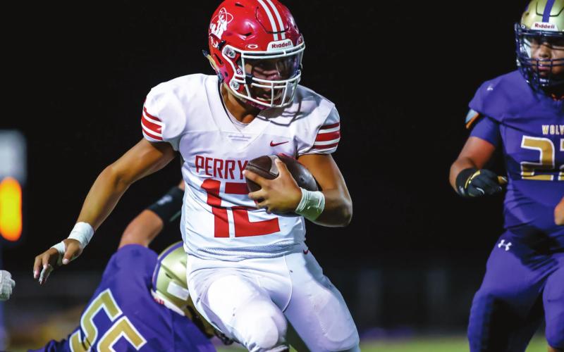 RANGERS WIN FRIDAY – Senior Abraham Hernandez runs late in the 4th quarter to gain the first down and help seal the win for the Rangers against Dalhart. (Photo courtesy of David Erickson)