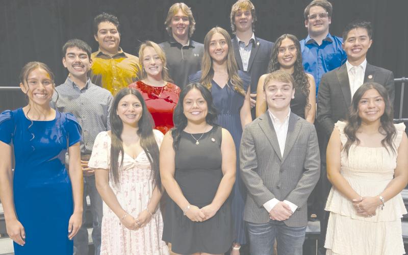 At the annual awards ceremony at Perryton High School on Tuesday, May 12, local scholarships were awarded to PHS seniors. Other awards announced at the ceremony included this year’s Who’s Who, including, from left, front row: Aliyah Hernandez, Nevaeh Martinez, Jimena Mandujano, Samuel DeSantiago, and Ivay Hernandez; second row: Omar Villagran, Jaelan Appelhans, Mallee Vela, Evelyn Osuna Felix, and Jaxten Castanon; back row: Jeremiah Hernandez, Cash Wheeler, Nathan Miller, and Benjamin McCreary.