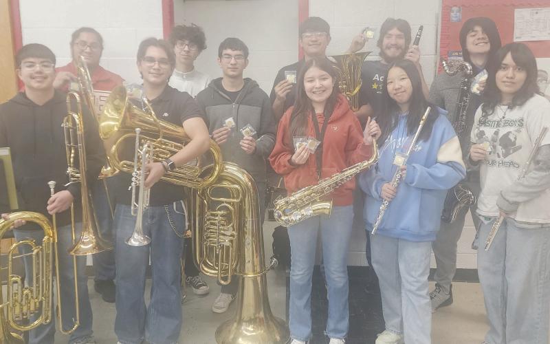 Perryton High School band students competed in UIL Solo-Ensemble Contest last month at West Texas A&amp;amp;M University in Canyon, with nine musicians qualifying for state competition. Pictured are, from left, front row: Rylan Flores, Isaak Antillion, Jazlyn Cervantes, Rainy Zheng, and Sara Flores; back row: Jesus Gonzalez, Carlos Tafoya, Edgar Villa, Adolfo Hernandez, Isaac Simmons, and Samuel Saucedo.