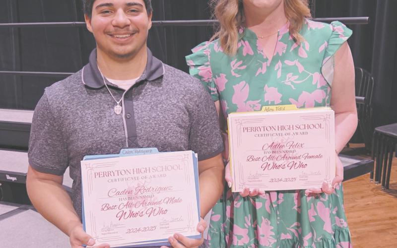 BEST ALL AROUND SENIORS In addition to the announcements of multiple local scholarships, the annual awards ceremony on Tuesday, May 13, included the announcement of this year’s Best All Around in the Class of 2025. They are, from left, Caden Rodriguez and Adlee Felix.