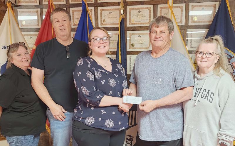 ELKS DONATE TO PCC – The Perryton Elks Lodge #2368 donated $2000 to the Panhandle Crisis Center. Accepting the donation is Samantha Gonzales. Also pictured is Shawna Maxwell, Loyal Knight Terry Ashmore, Exalted Ruler Dewayne Holdeman, and Chris Perrett.