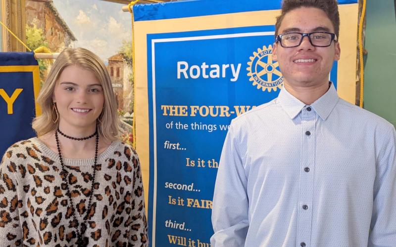 STUDENTS OF THE MONTH—Perryton High School seniors Kilee Cowan, left, and Jonathan Alaniz were named the January Students of the Month by the Perryton Rotary Club. They, and their parents, were special guests of the club at its Jan. 6 meeting.
