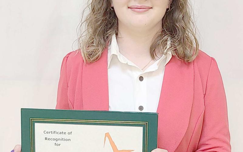 HELPING HAND AWARD— Ochiltree County 4-H held its annual awards ceremony Oct.10 at the Expo Center. Recognized for her willingness to help other 4-H members, the winner of the Helping Hand award was Karson Pribble.