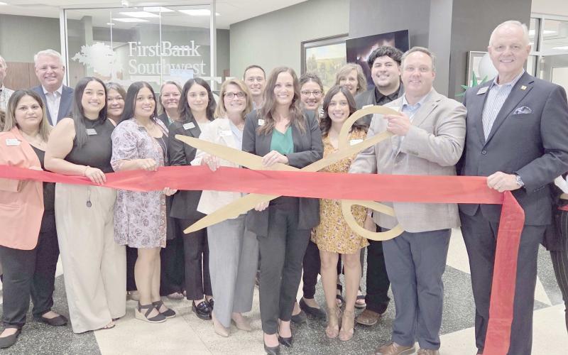 Officials and staff members at FirstBank Southwest, along with members of the Perryton-Ochiltree Chamber of Commerce, business leaders, and bank customers were on hand for a ribbon-cutting ceremony at the bank’s main branch on Oct. 2. The bank’s main building had sustained damage in the June 2023 tornado that struck downtown and had finally re-opened for business at the end of September.