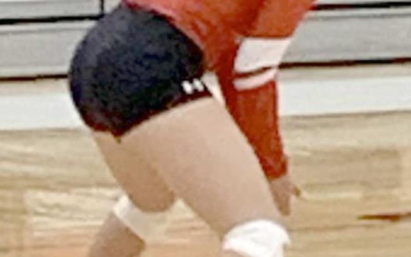 GAME ACTION—Libero #4 Genesis Flores slides to the strong side for one of her 30 digs in the loss to Wildorado.