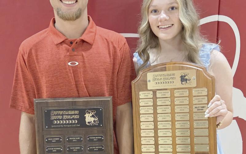 Britt Blackshear, left, was awarded the boys’ Outstanding Golfer award, withAubrey Daugherty winning girls’ Outstanding Golfer during Perryton High School’s annual All Sports Awards Banquet at the high school.