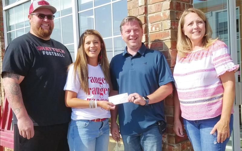 COUNCIL MAKES DONATION TO JIREH The Wheatheart Celebration Council donated $1,805 to Jireh, courtesy of the Demolition Derby at this year’s Wheatheart of the Nation Celebration. Pictured from left are Jeremy Lossie of of Tiny’s Old Iron Demo Shop, Amanda Cowan, Jason Vanosdol of Jireh, and Denise Wilmoth.