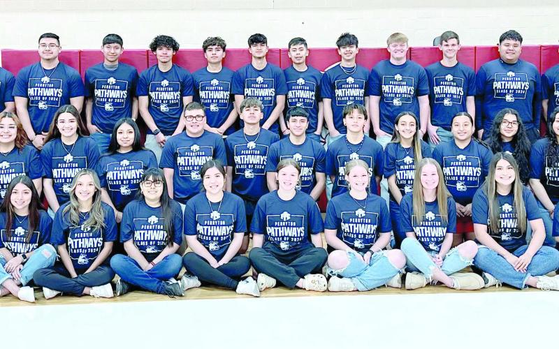 Perryton High School seniors who had signed up for the Pathways scholarship program got together last month to pick up new T-shirts and to meet with Pathways director Brenna Vela. Pathways is open to PHS freshmen and eligible sophomores, juniors, and seniors. Pathways is a branch of the Ranger Academic Enrichment Foundation that guarantees payment for tuition, fees, and books at Frank Phillips College, Allen Campus for all qualifying students.
